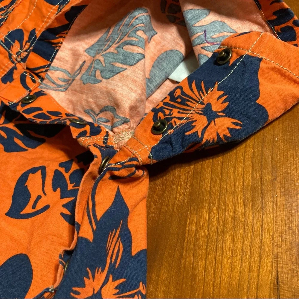 OSHKOSH Bgosh Hawaiian Overall Shorts Orange Navy Blue Floral Unisex 18 Months